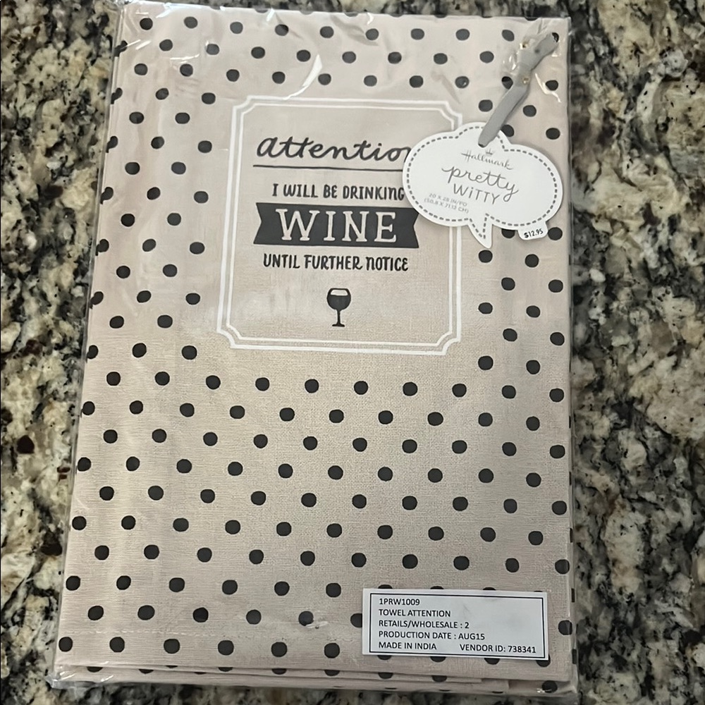 Hallmark Black and Cream Polka Dot Wine Towel